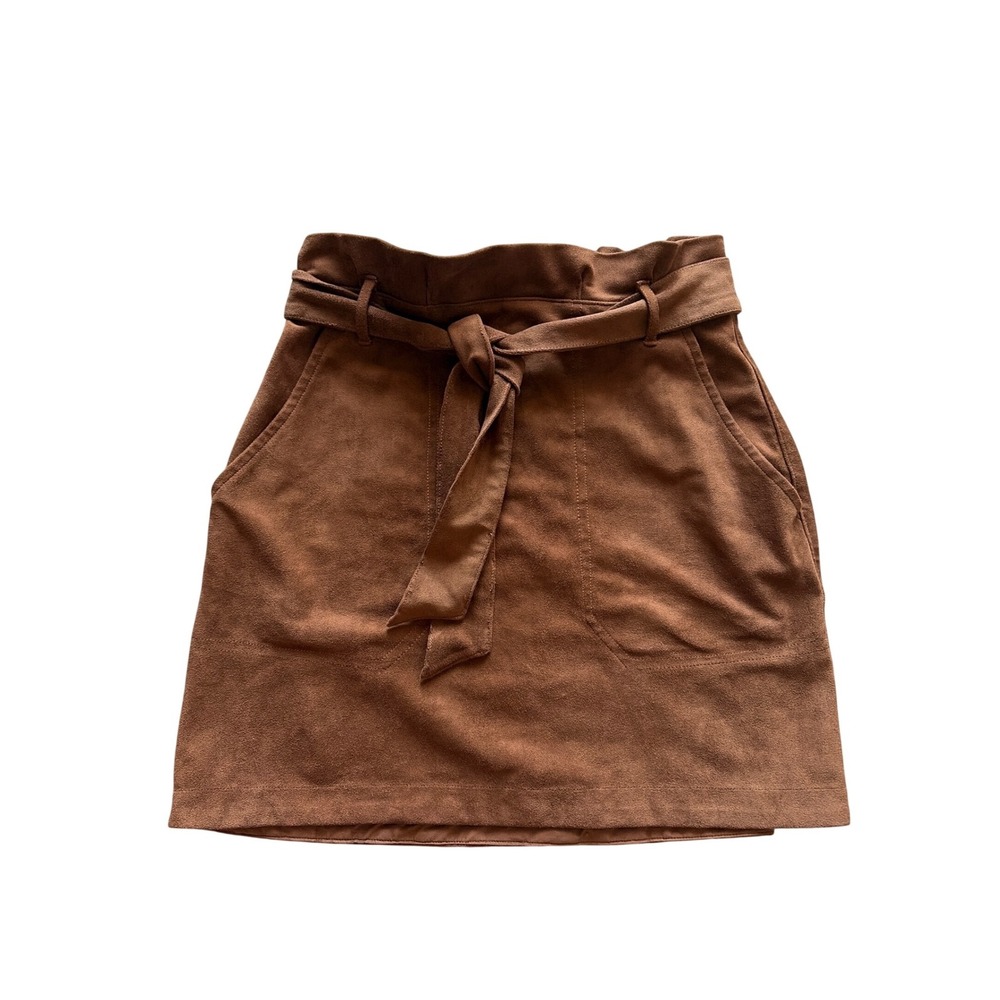 Mini‎ Skirt Faux Suede Dark Academia Abercrombie & Fitch Women XS Brown Paperbag